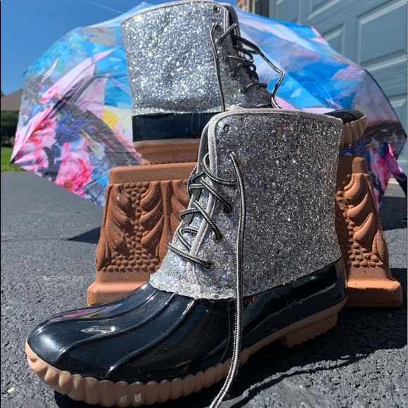 black glitter duck boots